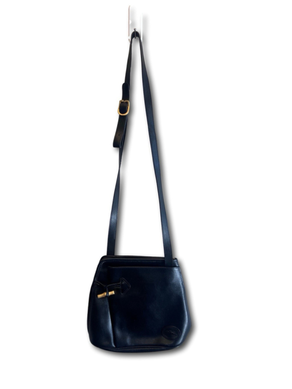 Longchamp Roseau Bag Purse Black Leather Gold Tone Toggle Zip Around Crossbody